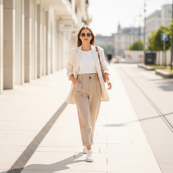 V Yaka Kuşaklı Keten Karışımlı Midi Elbise resmi